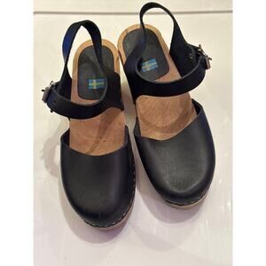 MIA ABBA Black Leather Wooden Mary Jane Clog Heels EU 37 US 7.5